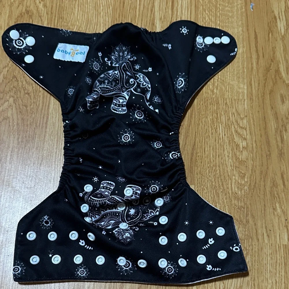 Black Cloth Diaper with Elephant Design